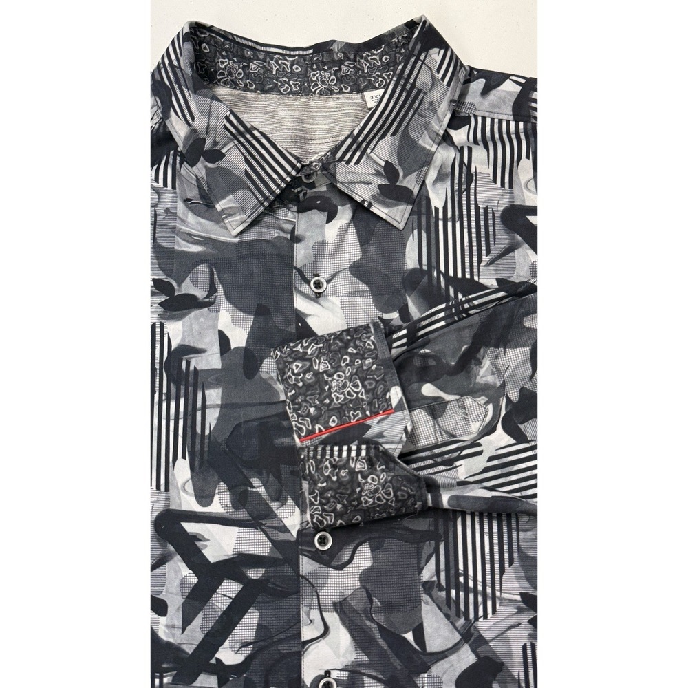 Robert Graham Shirt Men's 3XL Abstract Long Sleeve Contrast Cuffs Black / Gray